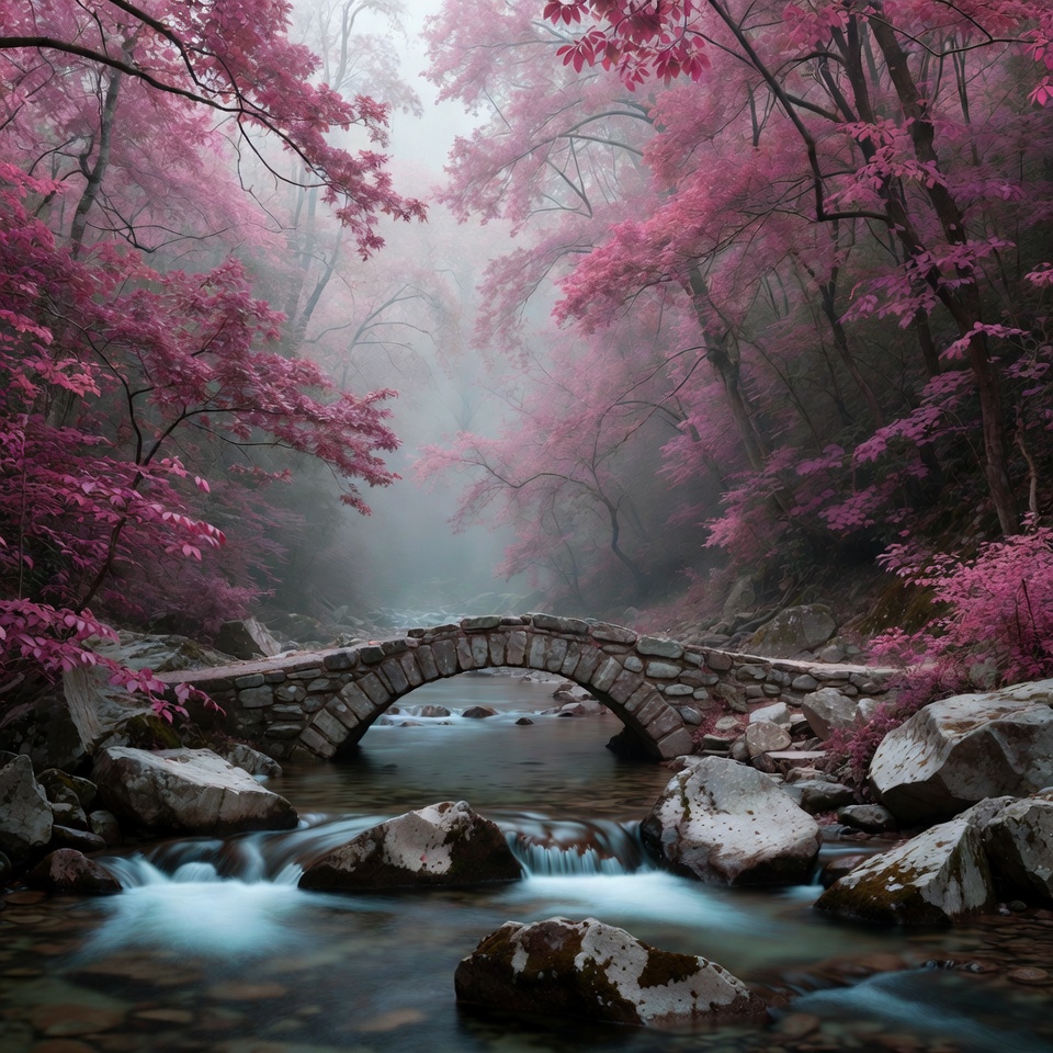Pink Cherry Blossom Forest Bridge Pink Cherry Blossom Forest Bridge