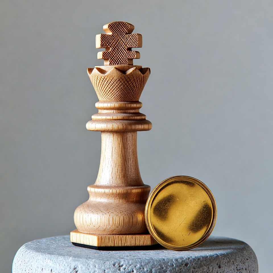 Wooden Chess King and Gold Medal Wooden Chess King and Gold Medal