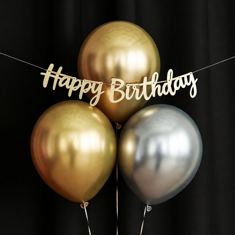 Gold and Silver Happy Birthday Balloons Gold and Silver Happy Birthday Balloons