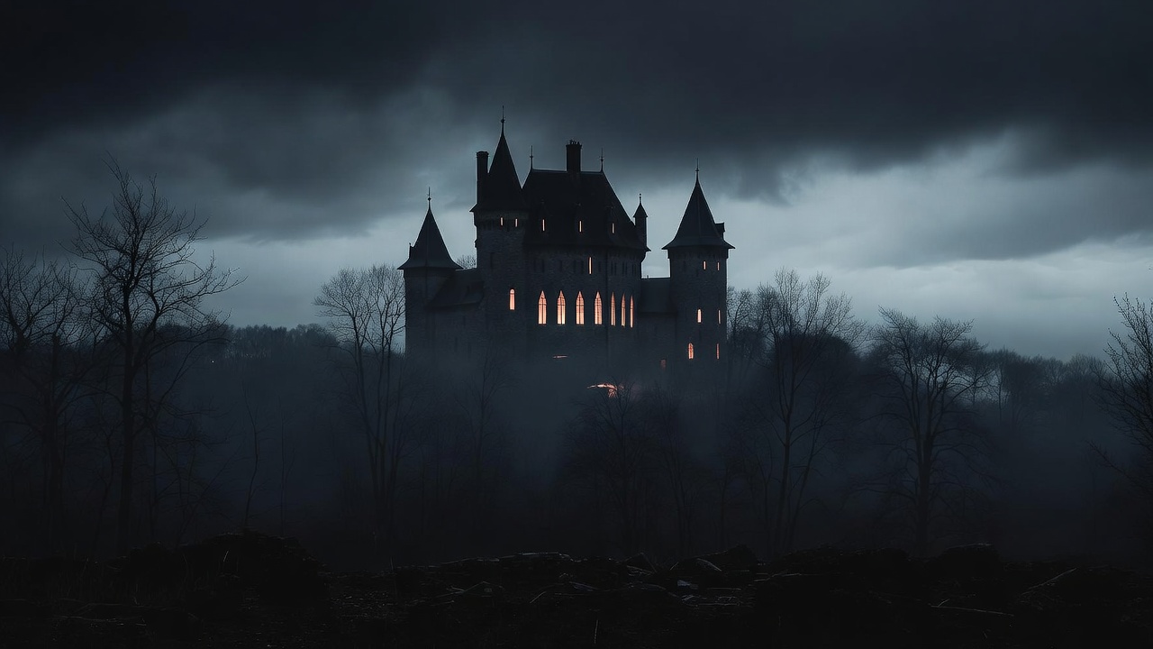 Haunted Castle in Foggy Night Haunted Castle in Foggy Night