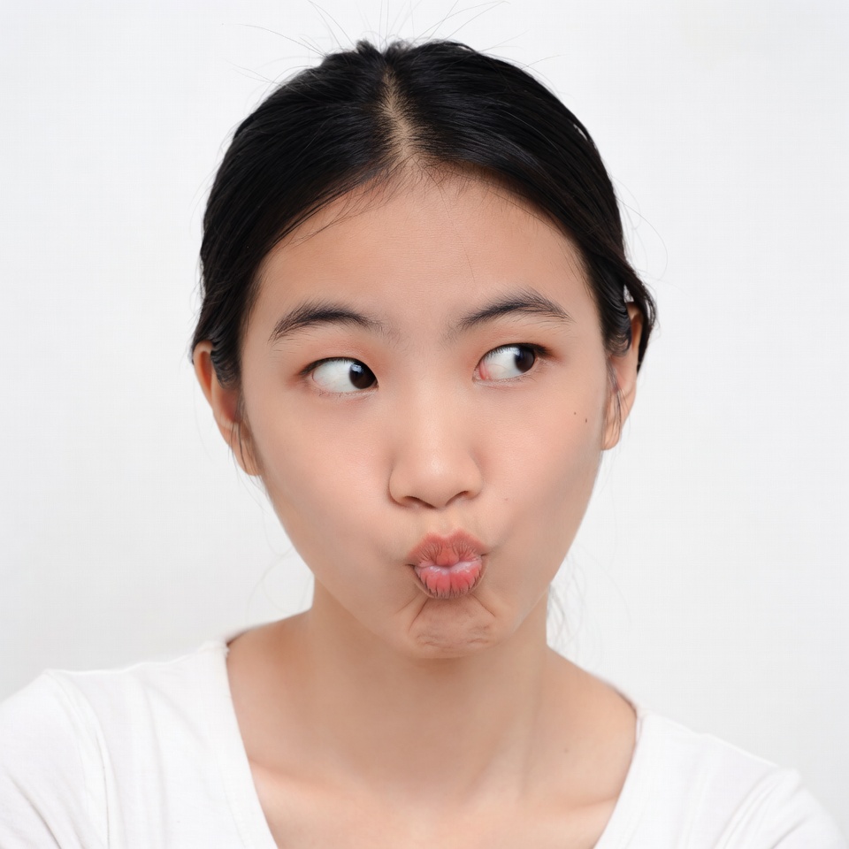 Asian girl making duck face pout Asian girl making duck face pout