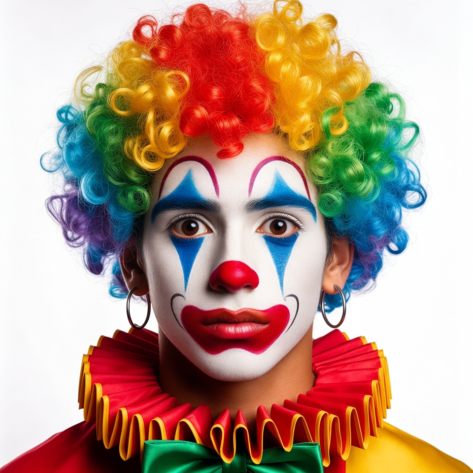 Clown with rainbow curly wig Clown with rainbow curly wig