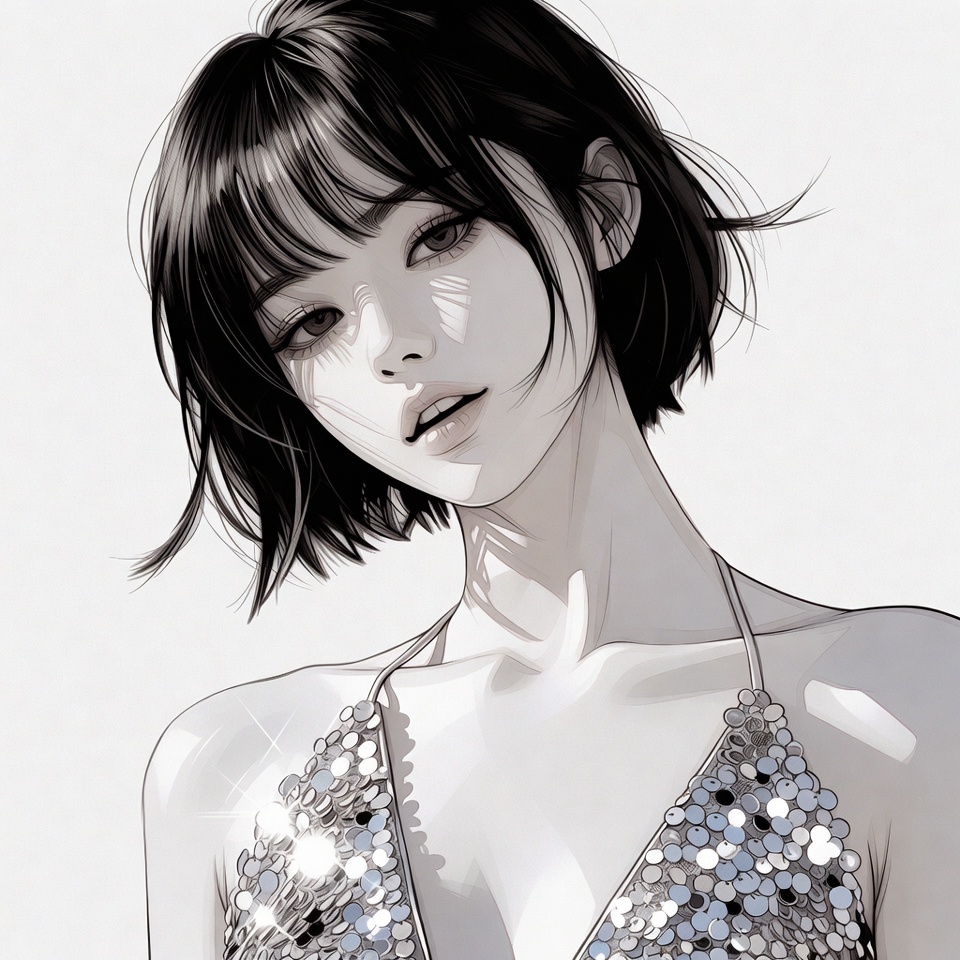 Asian woman in sequin top portrait Asian woman in sequin top portrait