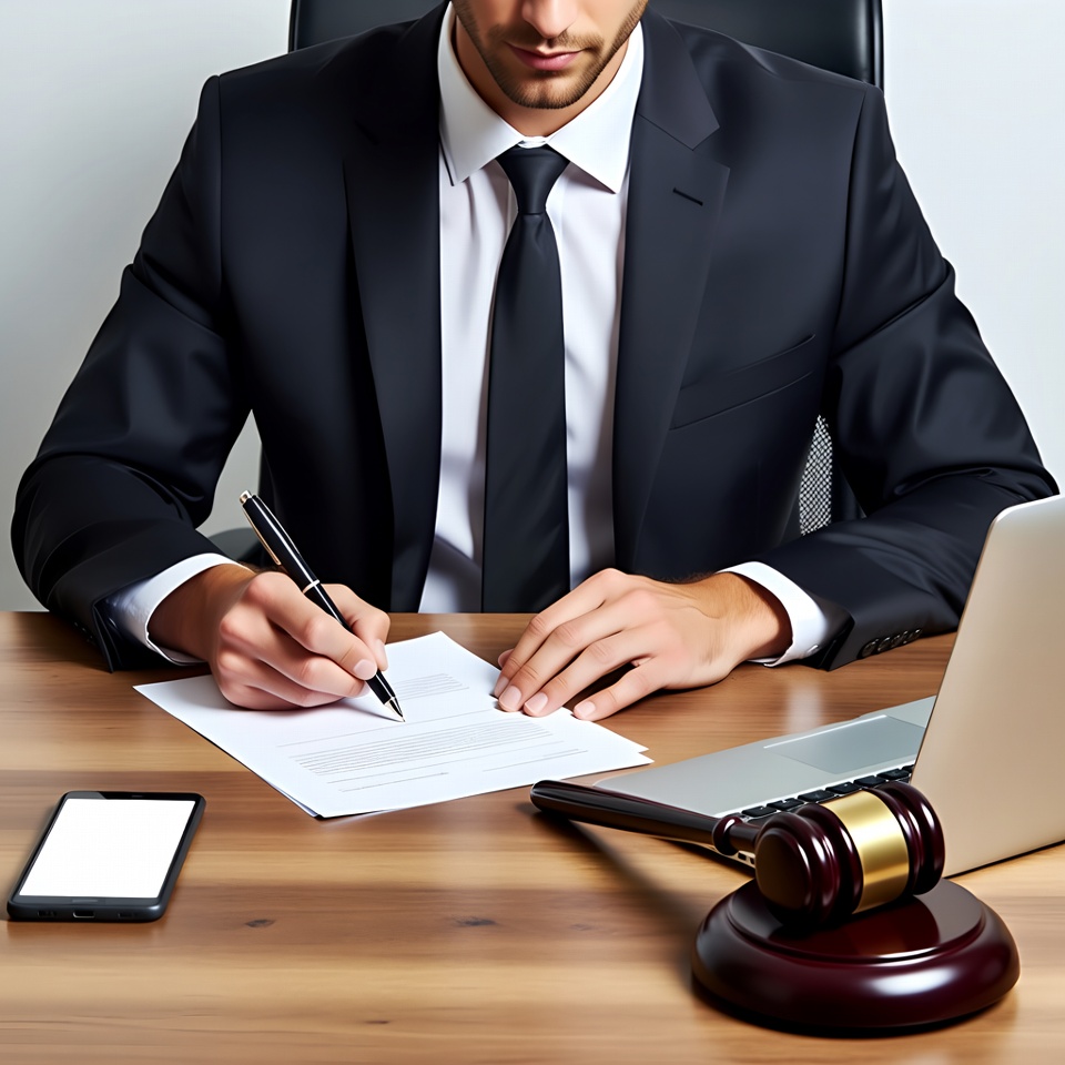 Man signing contract at office desk Man signing contract at office desk
