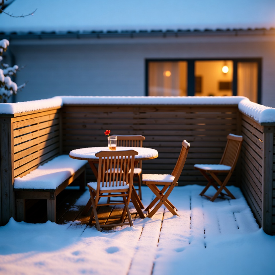 Snowy Wooden Patio Table with Chairs Snowy Wooden Patio Table with Chairs