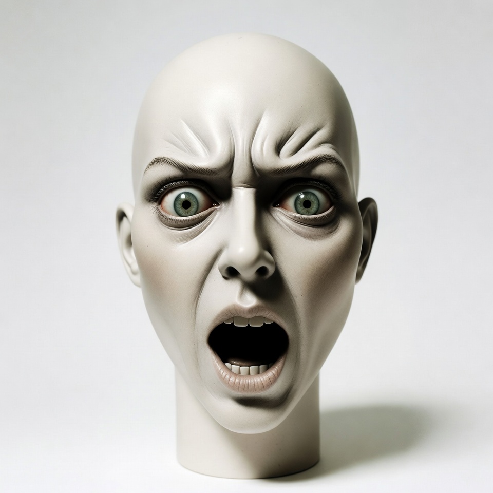 Bald Mannequin Head Screaming in Fear Bald Mannequin Head Screaming in Fear