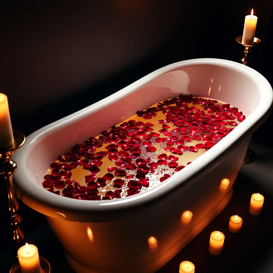 Bathtub Filled with Red Rose Petals Bathtub Filled with Red Rose Petals
