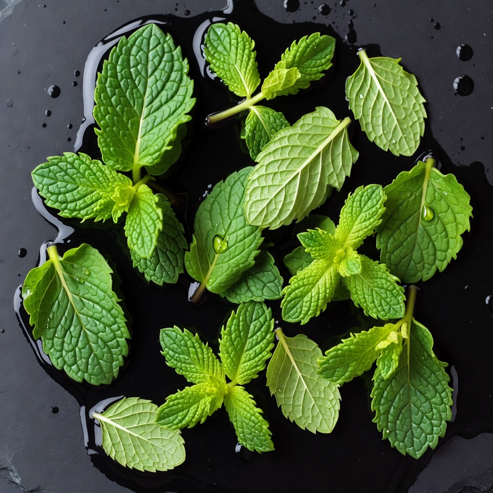 Fresh Mint Leaves on Black Background Fresh Mint Leaves on Black Background