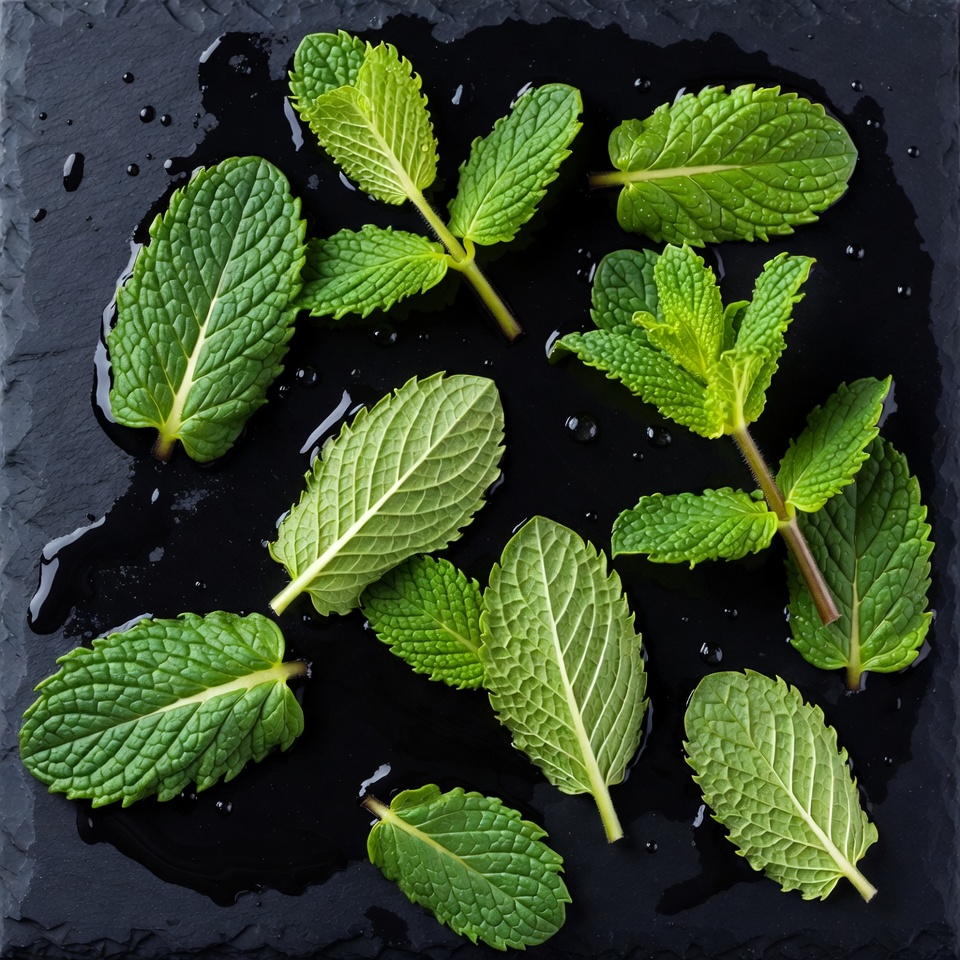 Fresh Mint Leaves on Black Slate Fresh Mint Leaves on Black Slate