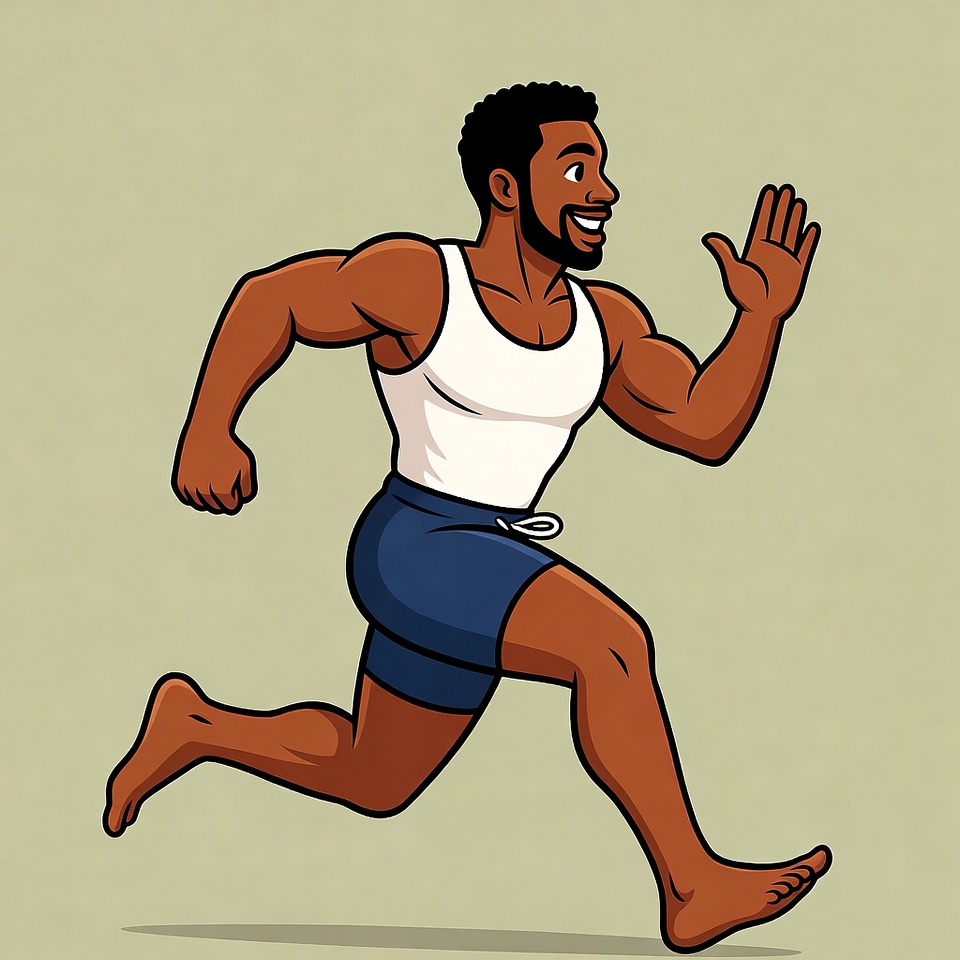 Muscular Black Man Running in Swimsuit Muscular Black Man Running in Swimsuit