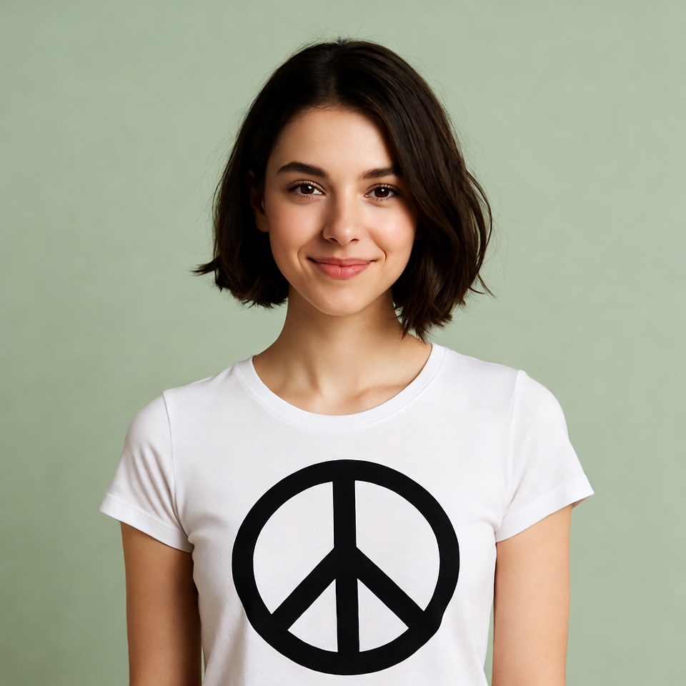 Woman wearing peace sign t-shirt Woman wearing peace sign t-shirt