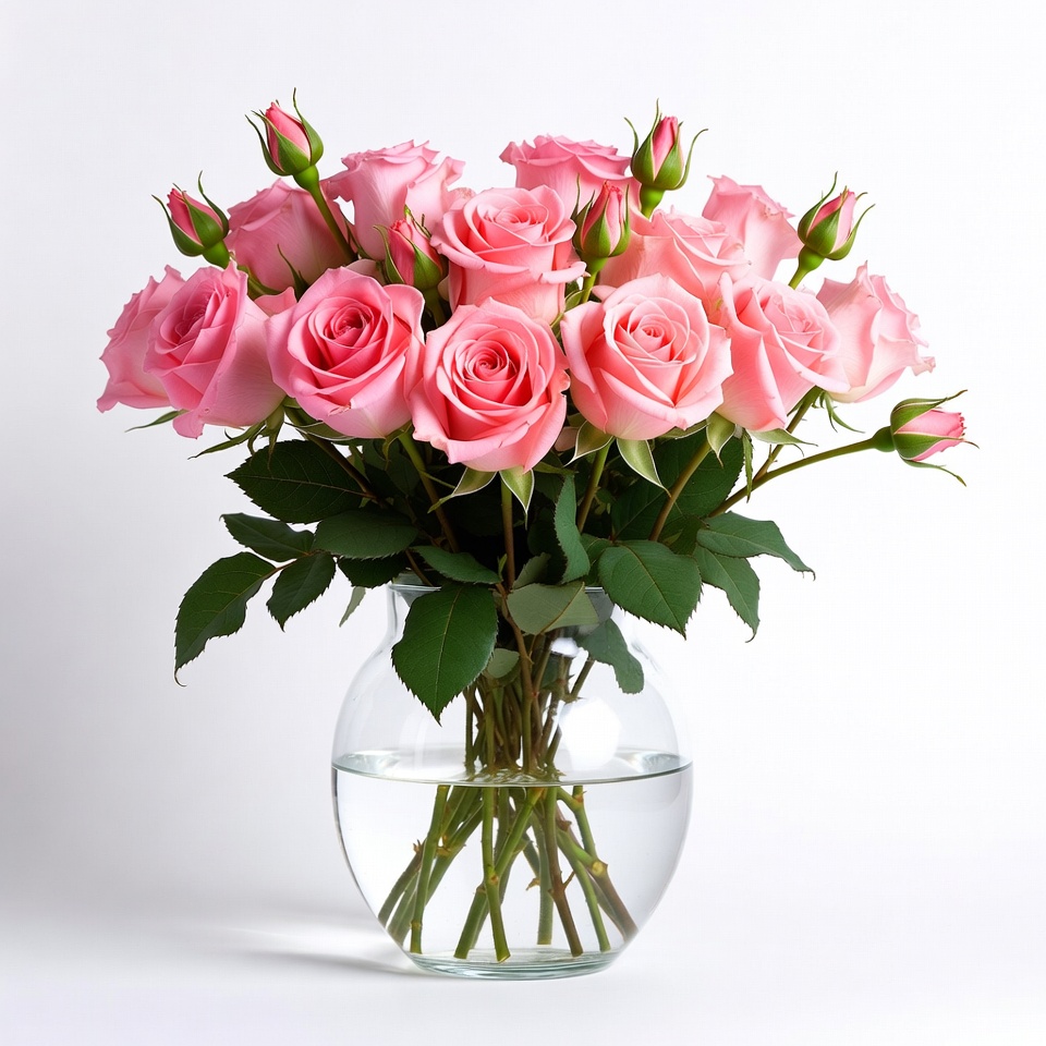 Pink Roses in Glass Vase Pink Roses in Glass Vase