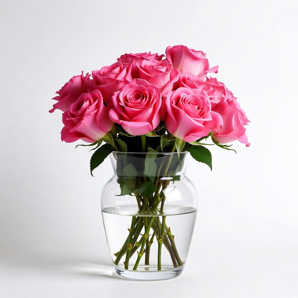 Pink Roses in Glass Vase Pink Roses in Glass Vase