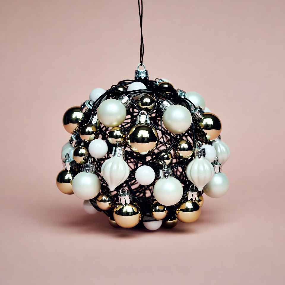 Black Ornament Ball with Gold White Baubles Black Ornament Ball with Gold White Baubles