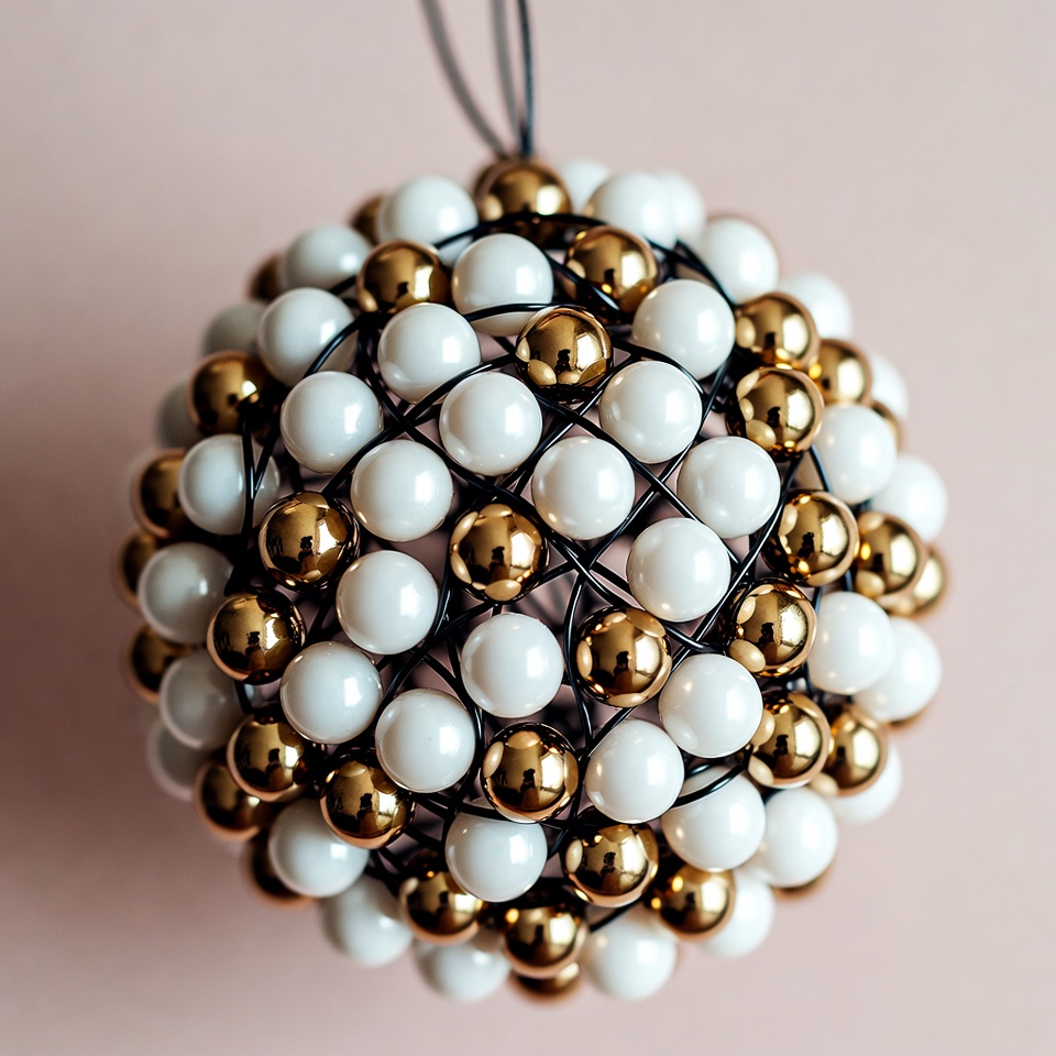 White and Gold Beaded Ornament White and Gold Beaded Ornament