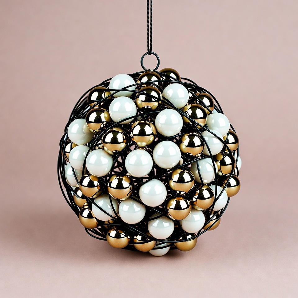 White and Gold Beaded Wire Ornament White and Gold Beaded Wire Ornament