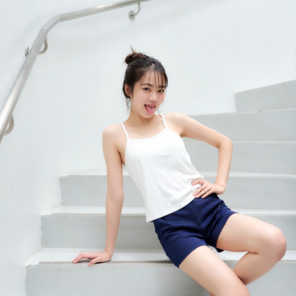 Asian girl posing on stairs Asian girl posing on stairs