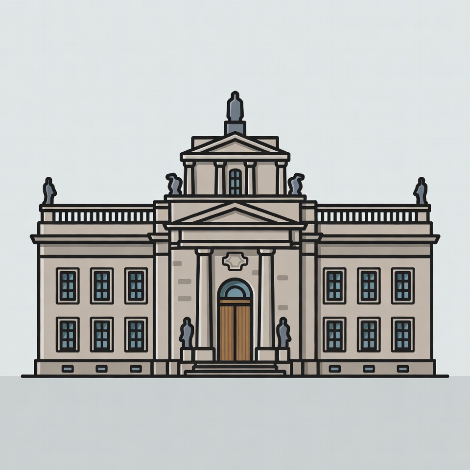 Classical Building with Statues Illustration Classical Building with Statues Illustration