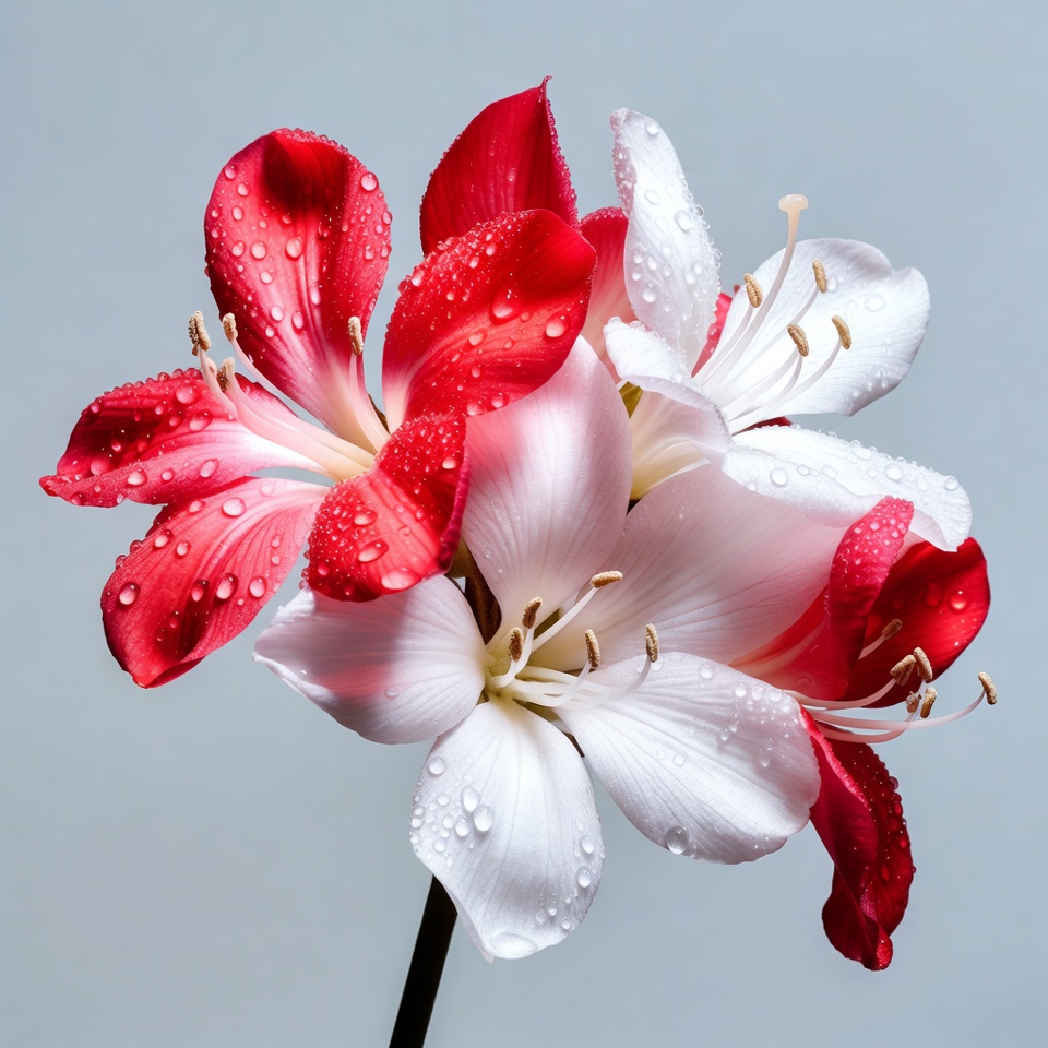 Red and White Hibiscus Flowers with Dew Red and White Hibiscus Flowers with Dew