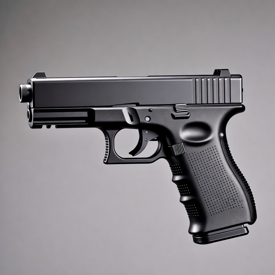 Black Glock Pistol on Gray Background Black Glock Pistol on Gray Background