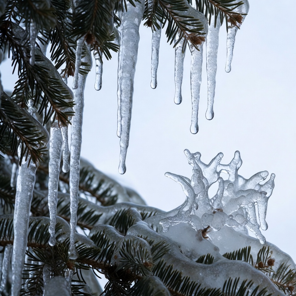 Icicles Hanging from Fir Branches Icicles Hanging from Fir Branches
