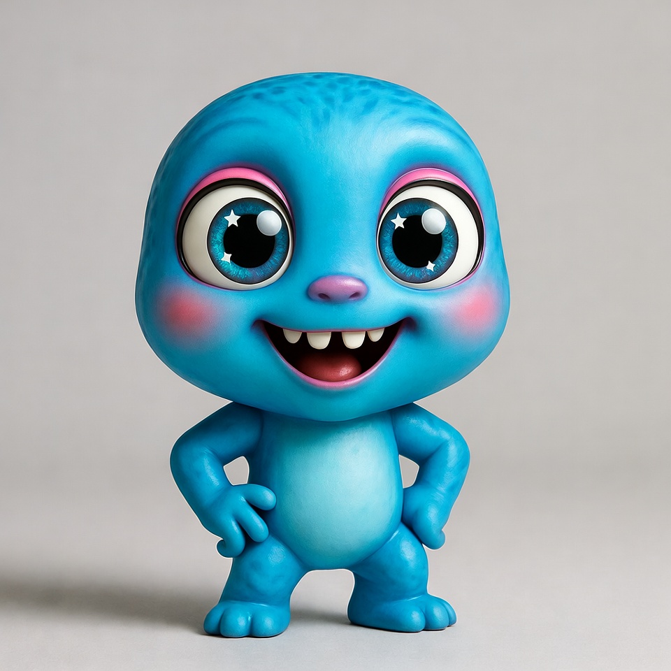 Cute blue cartoon monster smiling Cute blue cartoon monster smiling