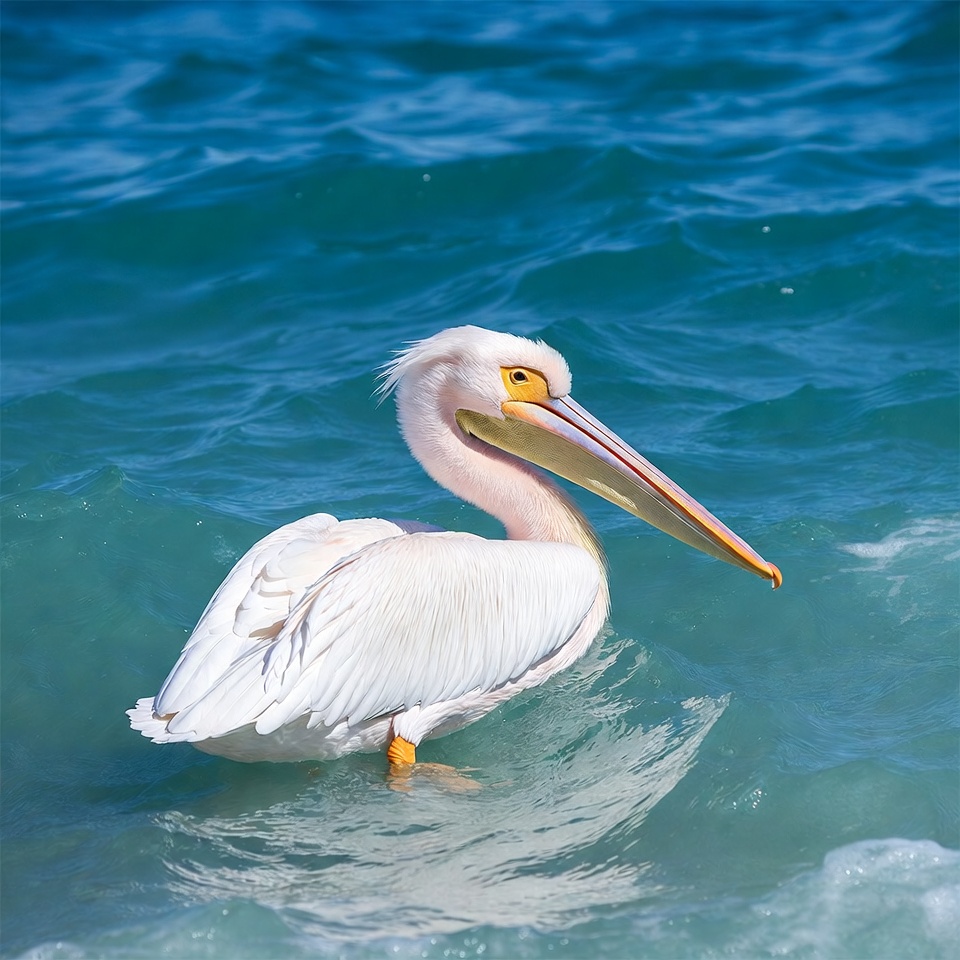 White pelican swimming in ocean White pelican swimming in ocean