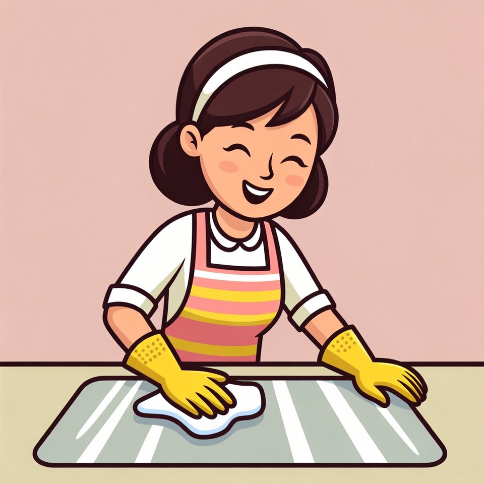 Asian woman cleaning table illustration Asian woman cleaning table illustration