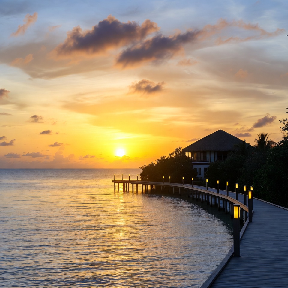 Sunset Overwater Bungalow with Pier Sunset Overwater Bungalow with Pier