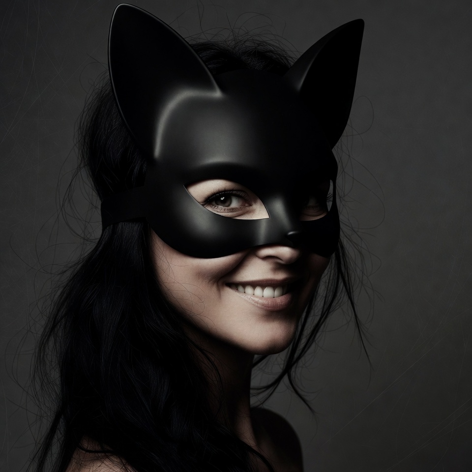 Woman wearing black cat mask Woman wearing black cat mask