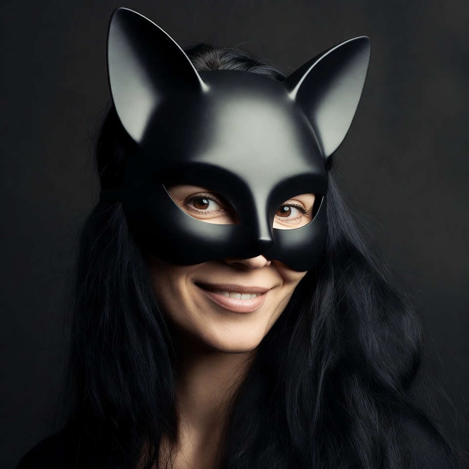 Woman wearing black cat mask Woman wearing black cat mask