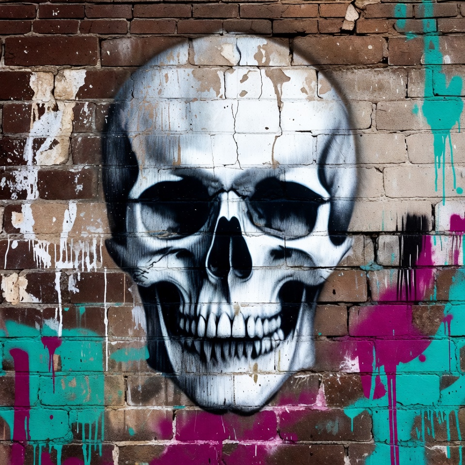 Graffiti Skull on Brick Wall Graffiti Skull on Brick Wall