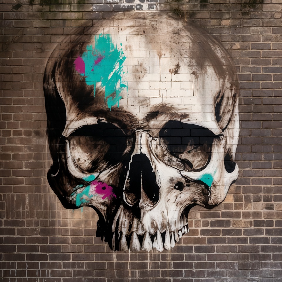 Colorful Skull Graffiti on Brick Wall Colorful Skull Graffiti on Brick Wall