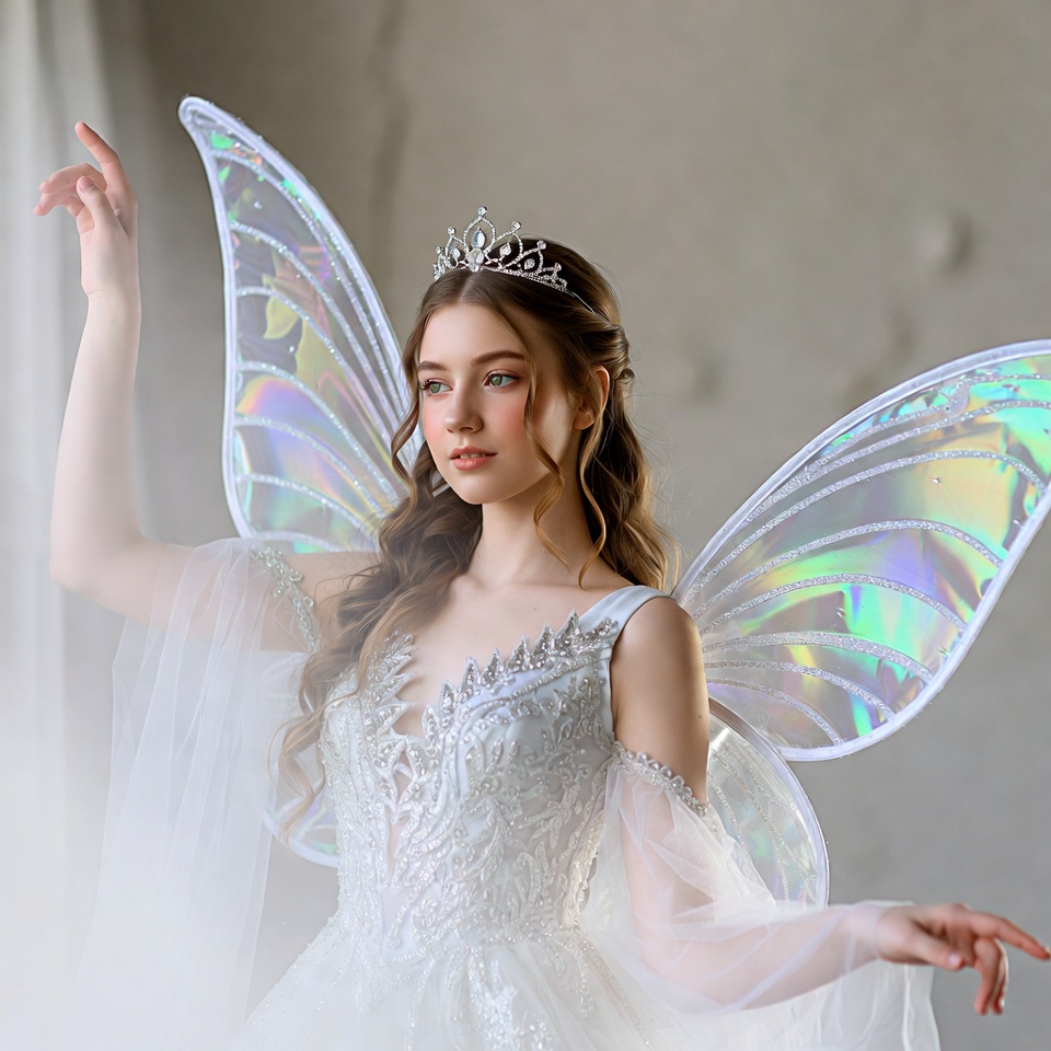 Woman in iridescent fairy wings Woman in iridescent fairy wings