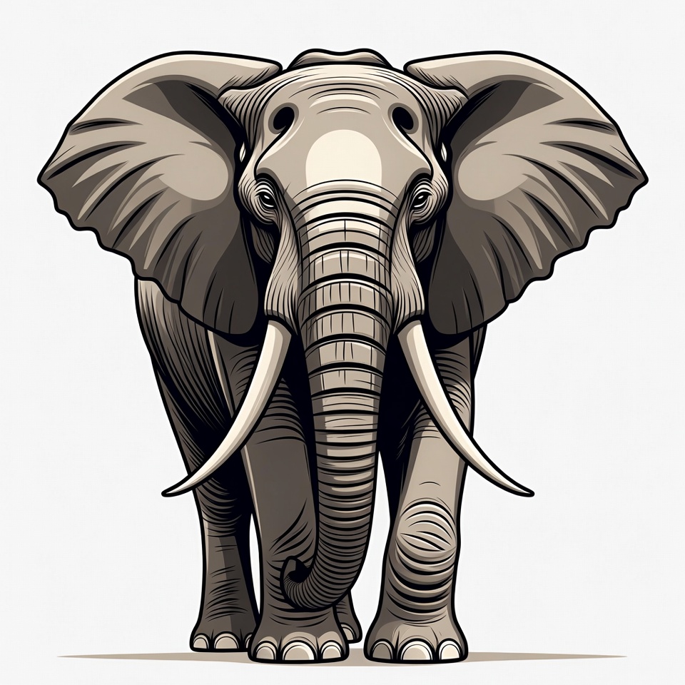 Elephant illustration facing forward Elephant illustration facing forward