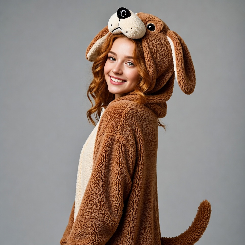 Woman in brown dog onesie Woman in brown dog onesie