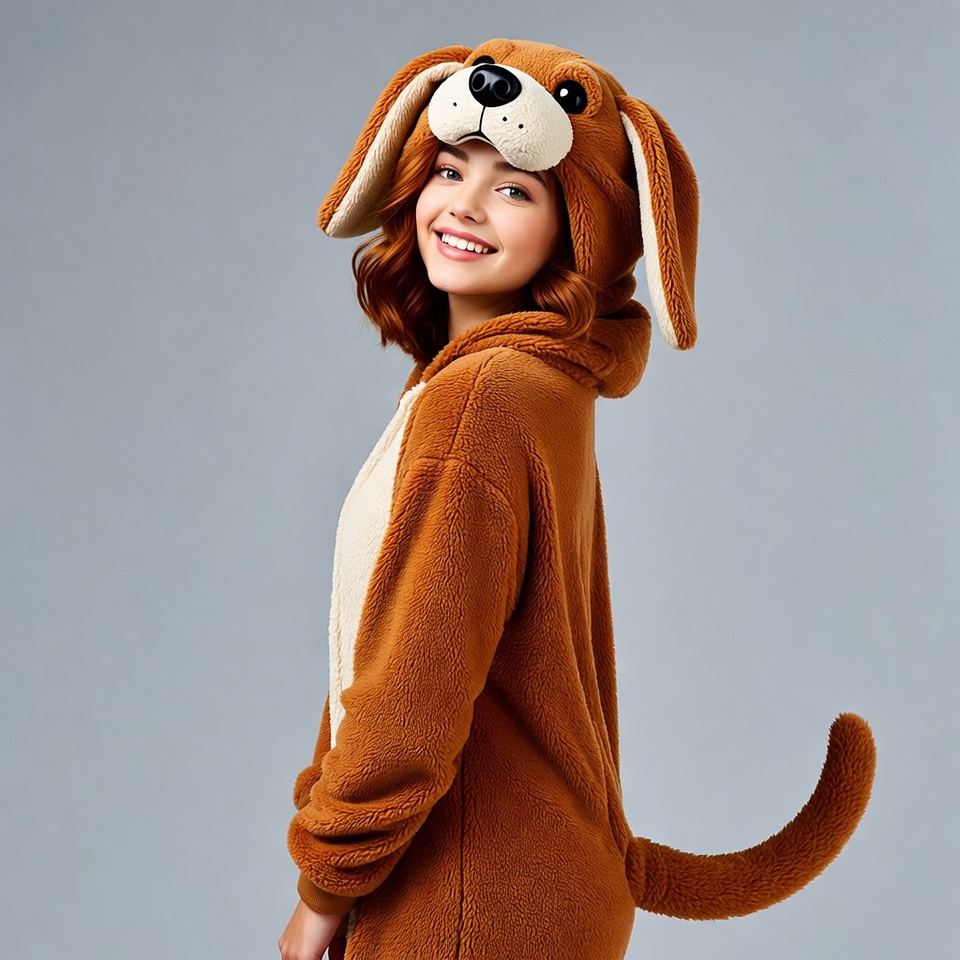 Girl in brown dog onesie Girl in brown dog onesie