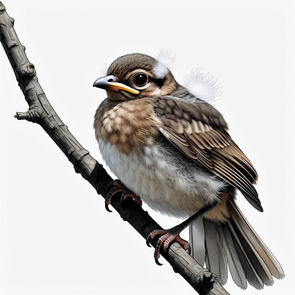 Baby bird perched on branch Baby bird perched on branch