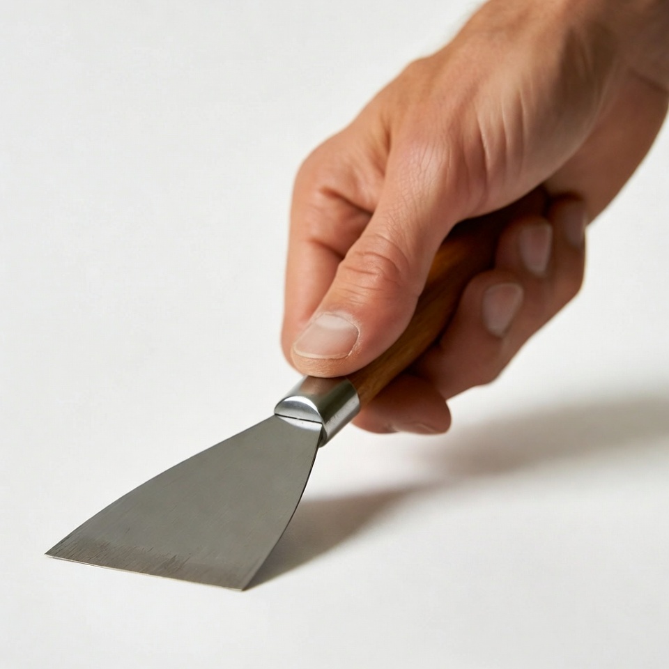 Man holding wooden-handled trowel Man holding wooden-handled trowel