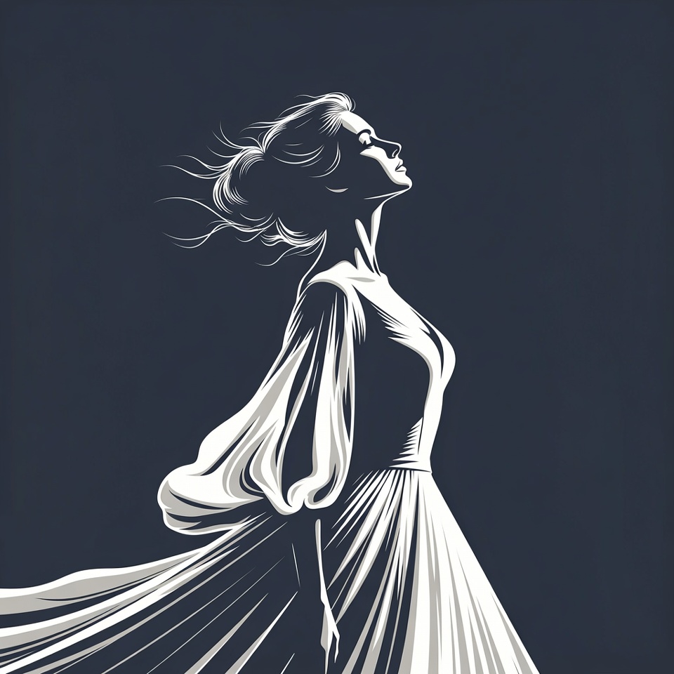 Woman in flowing dress silhouette Woman in flowing dress silhouette
