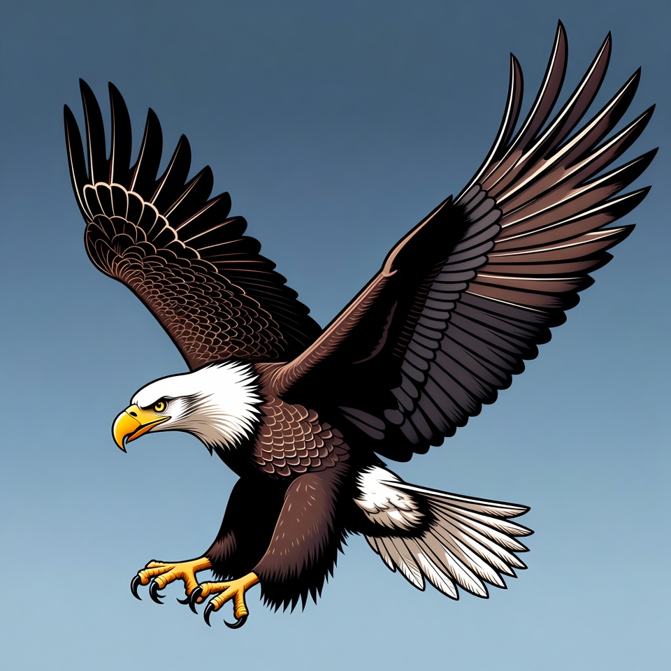Bald eagle flying with wings spread Bald eagle flying with wings spread
