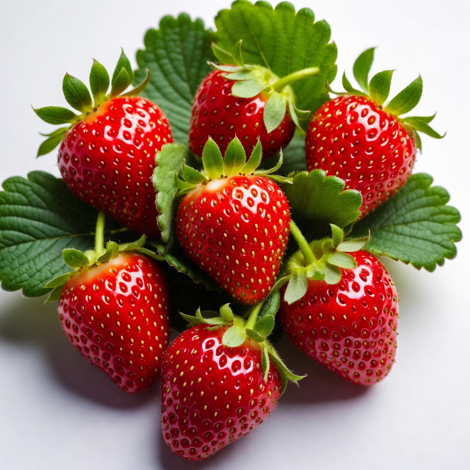 Fresh Strawberries on Green Leaves Fresh Strawberries on Green Leaves