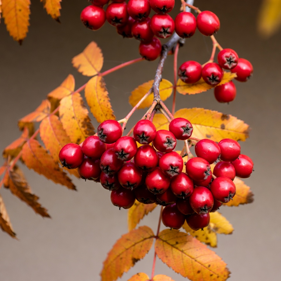 Red Mountain Ash Berries on Autumn Branch Red Mountain Ash Berries on Autumn Branch