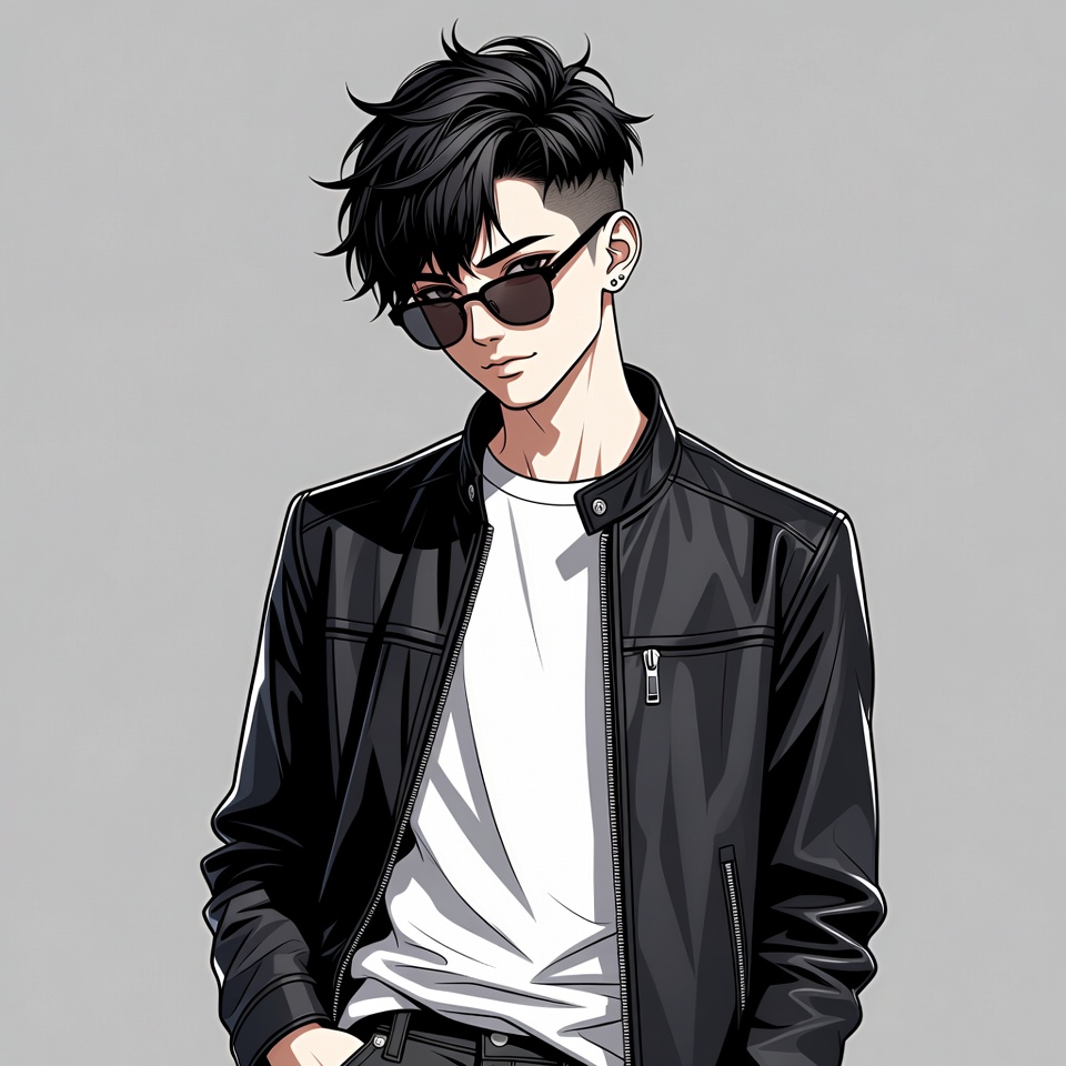 Anime guy in leather jacket and sunglasses Anime guy in leather jacket and sunglasses