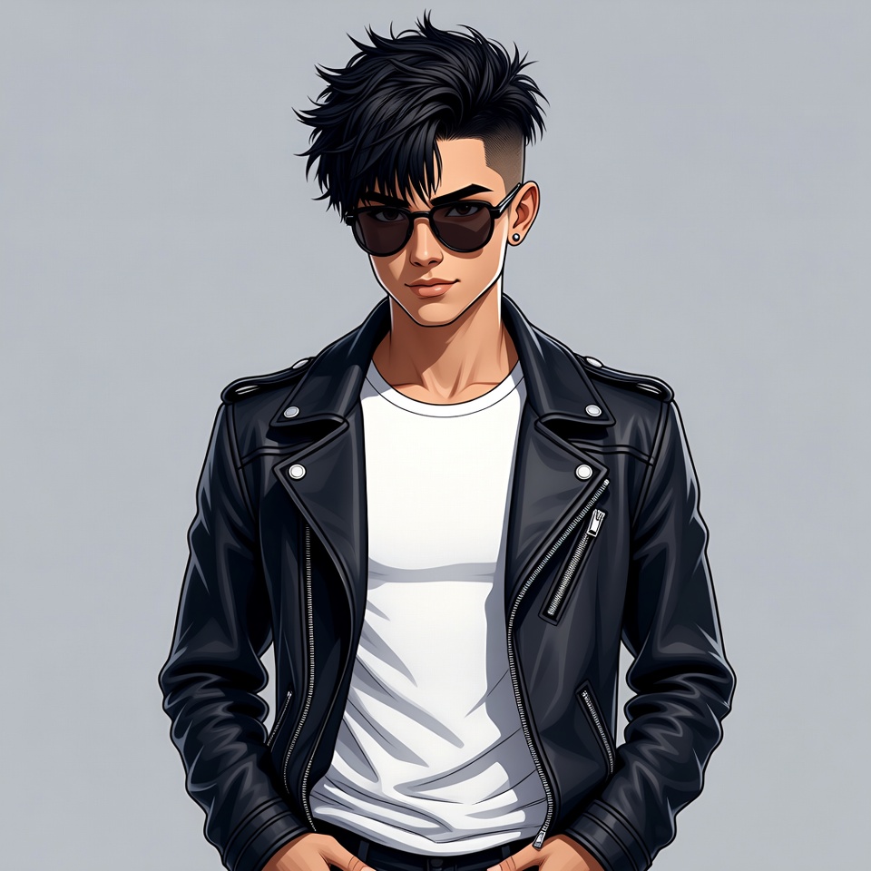 Asian man in leather jacket Asian man in leather jacket