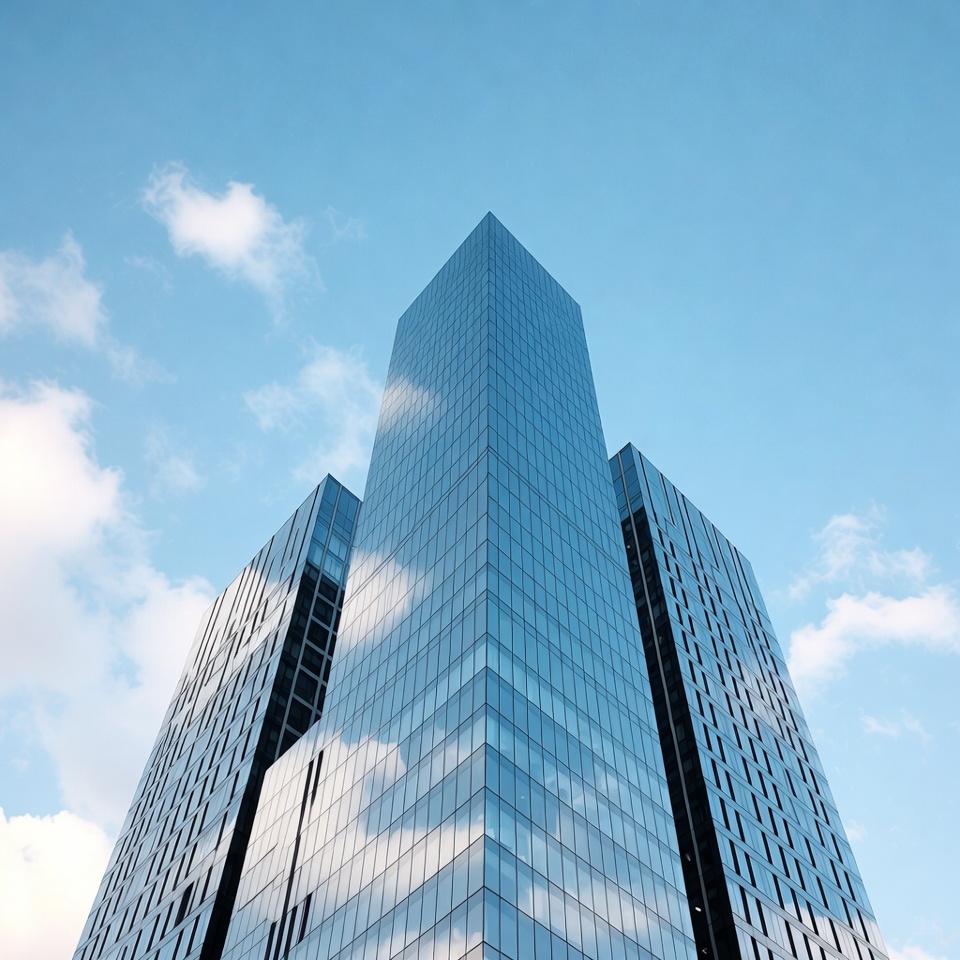 Three Modern Glass Skyscrapers Blue Sky Three Modern Glass Skyscrapers Blue Sky