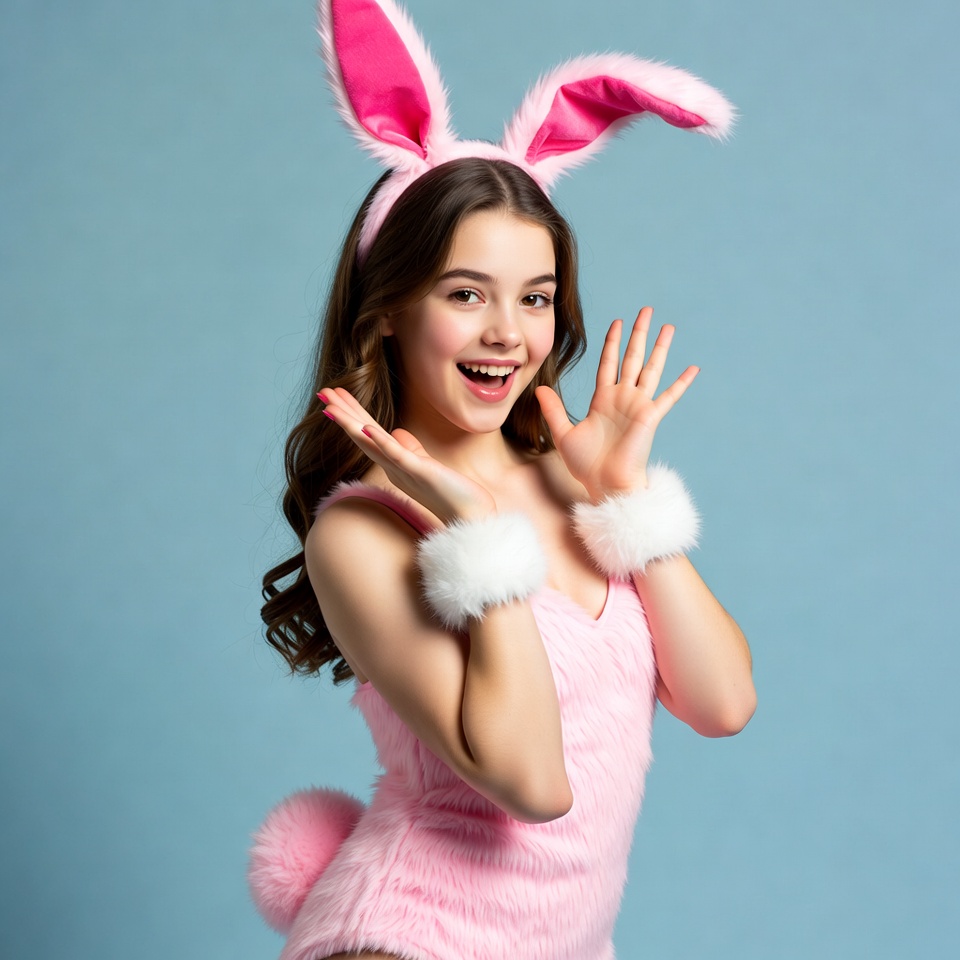 Girl in pink bunny costume Girl in pink bunny costume