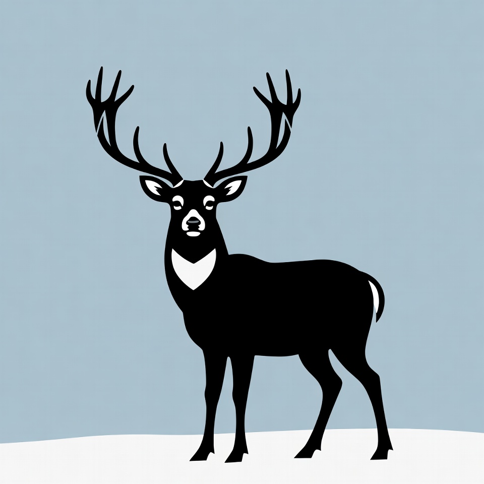 Black silhouette deer on snow Black silhouette deer on snow