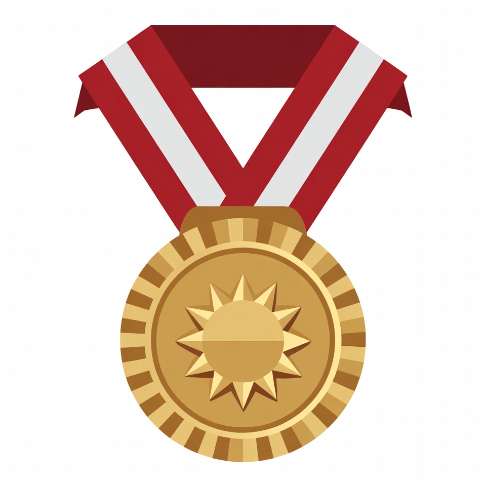 Gold Sun Medal with Red Ribbon Gold Sun Medal with Red Ribbon