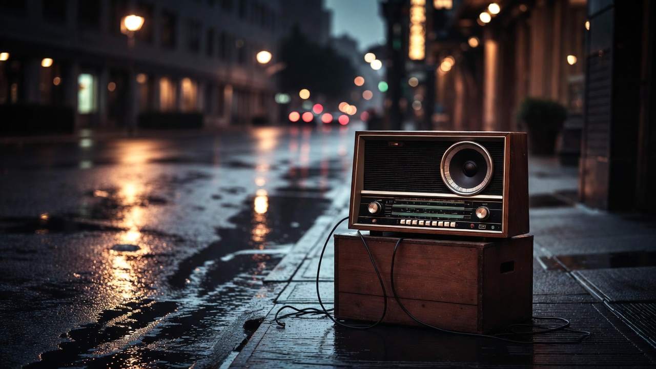 Vintage Radio on Wet Street Vintage Radio on Wet Street